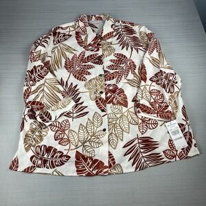 Alfred Dunner Blouse Button Up 22W‎ Hawaiian Leaves Top Shirt Semi Sheer NWT